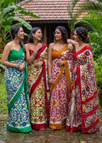 MULMUL COTTON IKKAT PRINT RED SAREE WITH BLOUSE