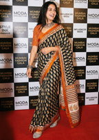 MULMUL COTTON JAIPURI PRINT COTTON BLACK SAREE WITH BLOUSE