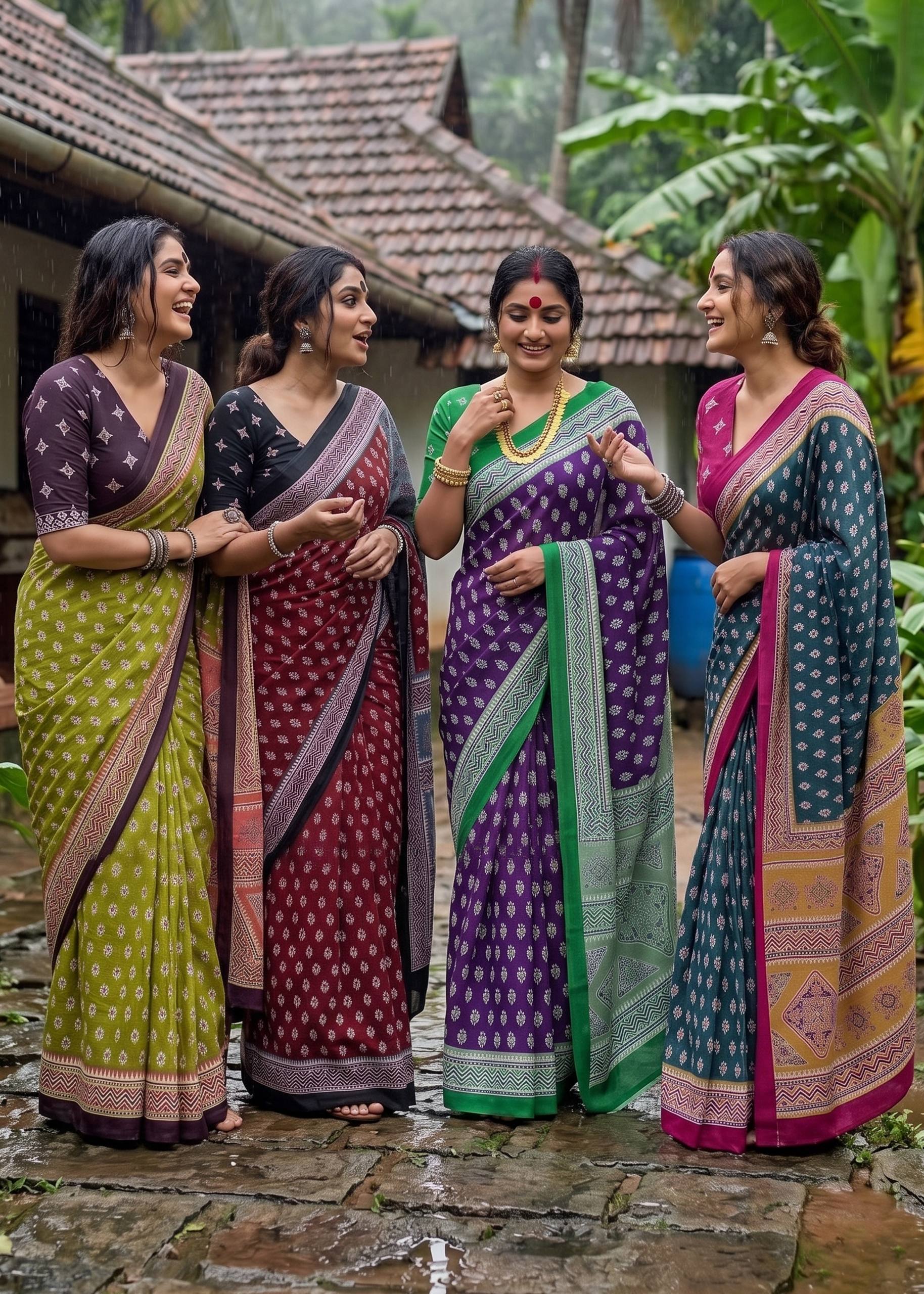 MULMUL COTTON  BAGRU PRINT COTTON MAROON SAREE WITH BLOUSE