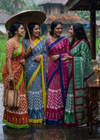 PURE SOFT MULMUL COTTON HAND BLOCK IKKAT PRINT PINK SAREE WITH BLOUSE