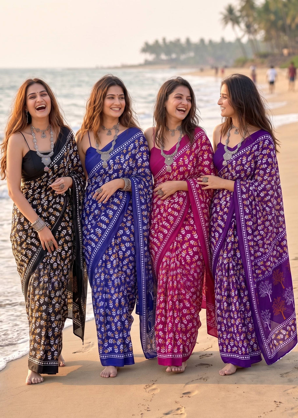 PURE MULMUL COTTON HAND PRINT VIOLET SAREE WITH BLOUSE