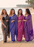 PURE MULMUL COTTON HAND PRINT VIOLET SAREE WITH BLOUSE