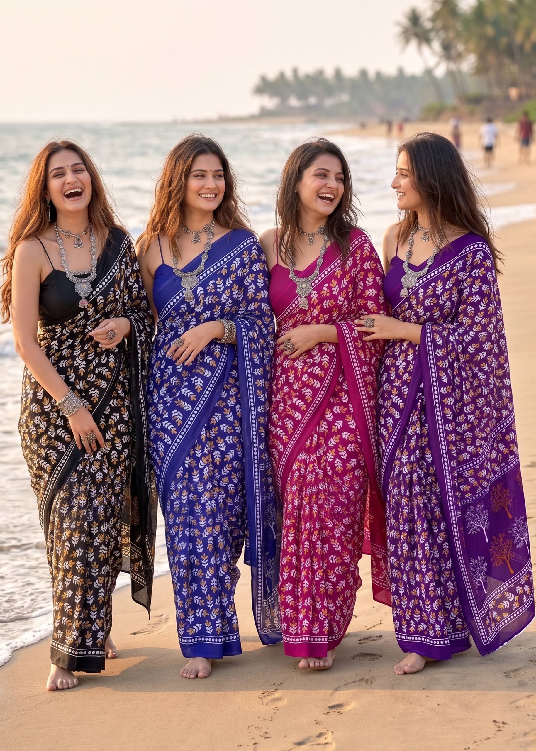 PURE MULMUL COTTON HAND PRINT PINK SAREE WITH BLOUSE