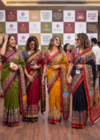 BAGRU BLOCK PRINT SOFT MASLIN COTTON ZARI BORDER OLIVE SAREE WITH BLOUSE