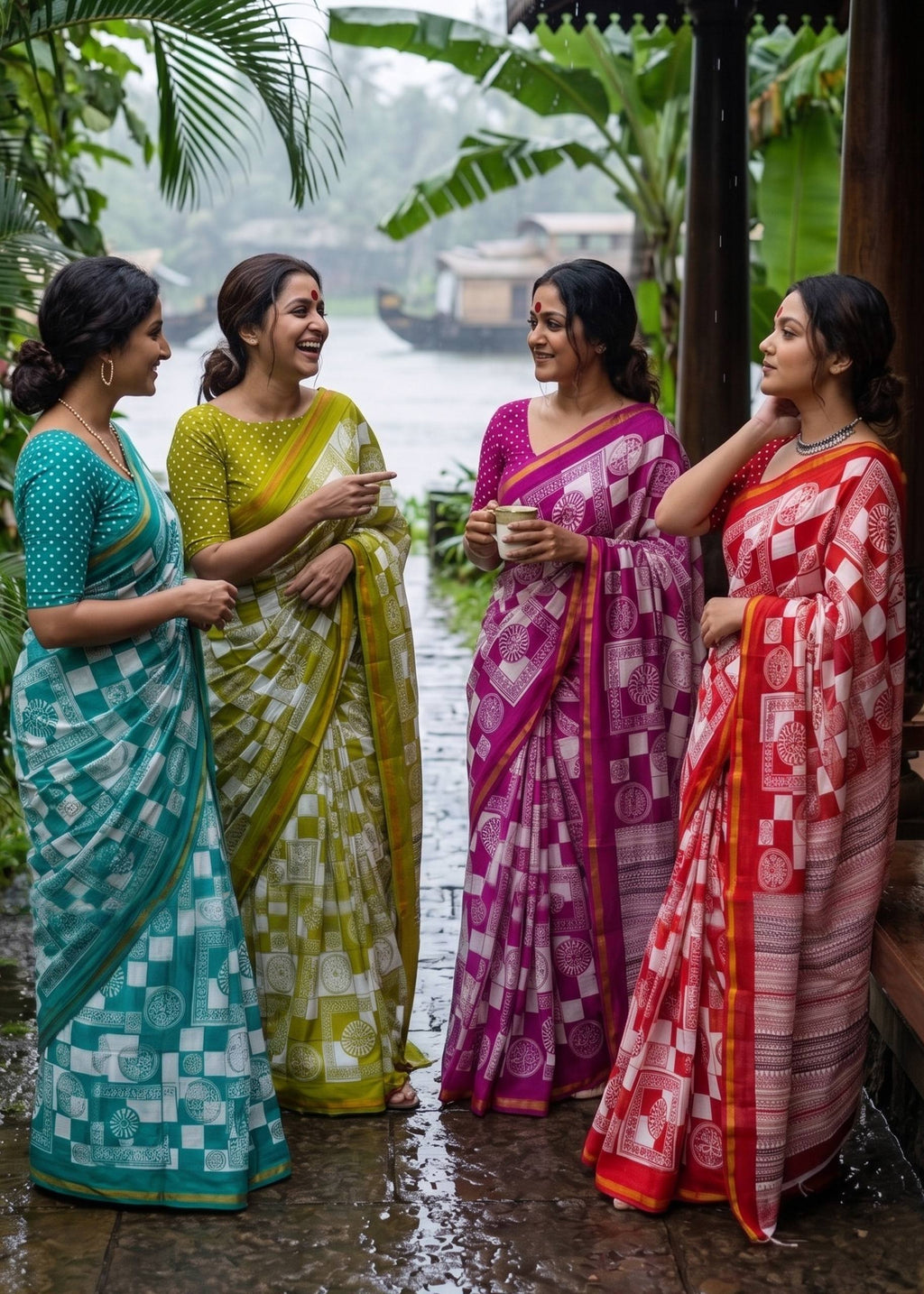 BAGRU BLOCK PRINT SOFT MASLIN COTTON ZARI BORDER MEHANDI GREEN SAREE WITH BLOUSE