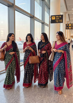 BAGRU BLOCK PRINT SOFT MASLIN COTTON ZARI BORDER PINK SAREE WITH BLOUSE