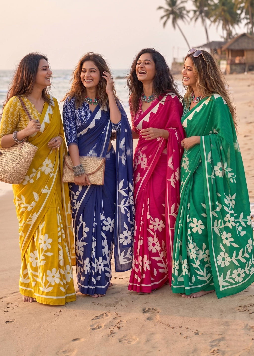 PURE MULMUL COTTON FLORAL BLOCK PRINTE SAREE WITH BLOUSE