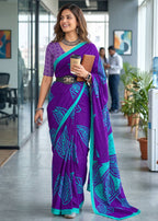 PURE MULMUL MORDAN HAND BLOCK PRINT PURPLE SAREE WITH BLOUSE
