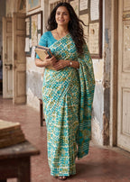 PURE SOFT MULMUL COTTON BLUE SAREE WITH BLOUSE