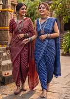 PURE COTTON JAIPUR BLOCK PRINT BLUE SAREE WITH BLOUSE