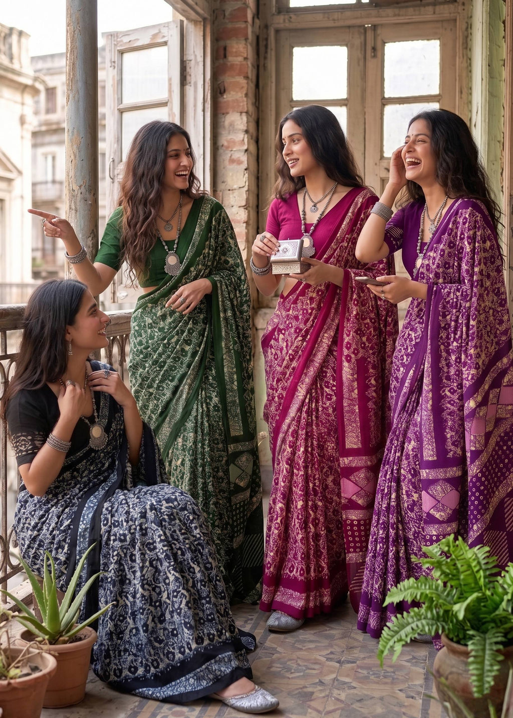PURE MULMUL COTTON BATIK PRINT PURPLE SAREE WITH BLOUSE