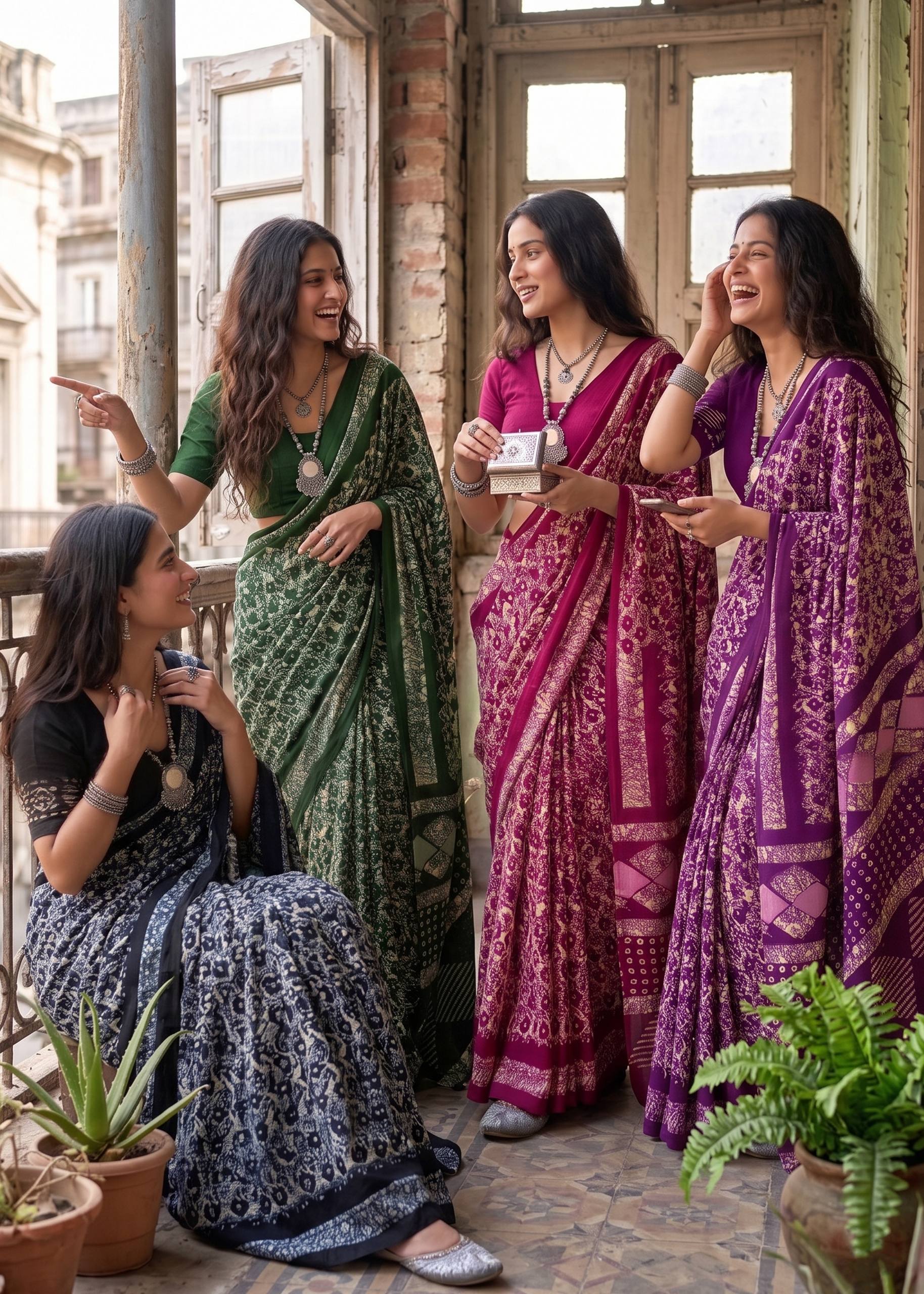 PURE MULMUL COTTON BATIK PRINT PURPLE SAREE WITH BLOUSE