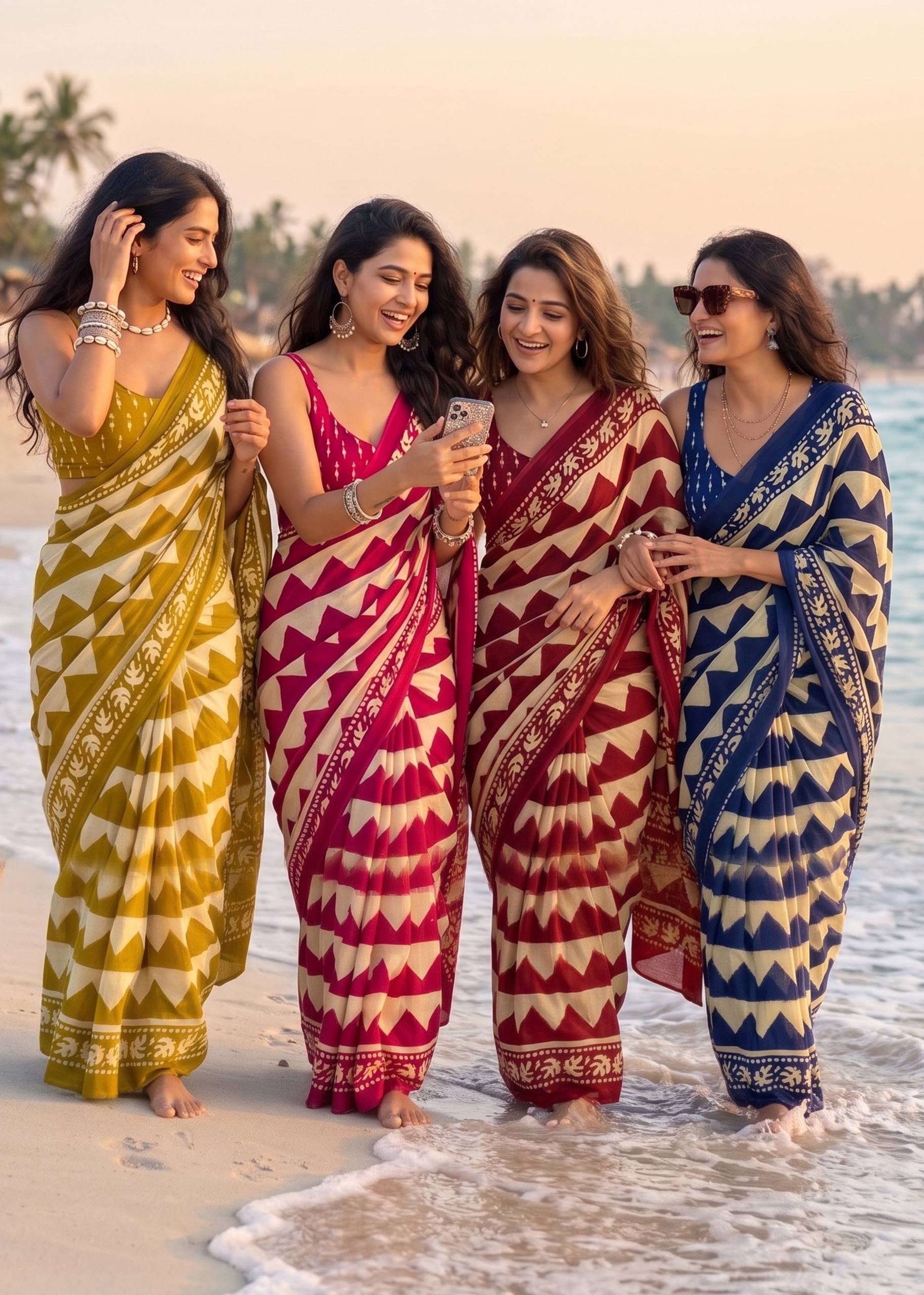 PURE MULMUL COTTON ZIGZAG HAND BLOCK PRINTE PINK SAREE WITH BLOUSE