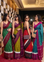 PURE MULMUL COTTON IKKAT POCHAMPALLY HAND PRINTE TEAL SAREE WITH BLOUSE
