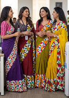 PURE MULMUL COTTON FLORAL PRINTED BLOCK PRINT MEHANDI GREEN SAREE WITH BLOUSE