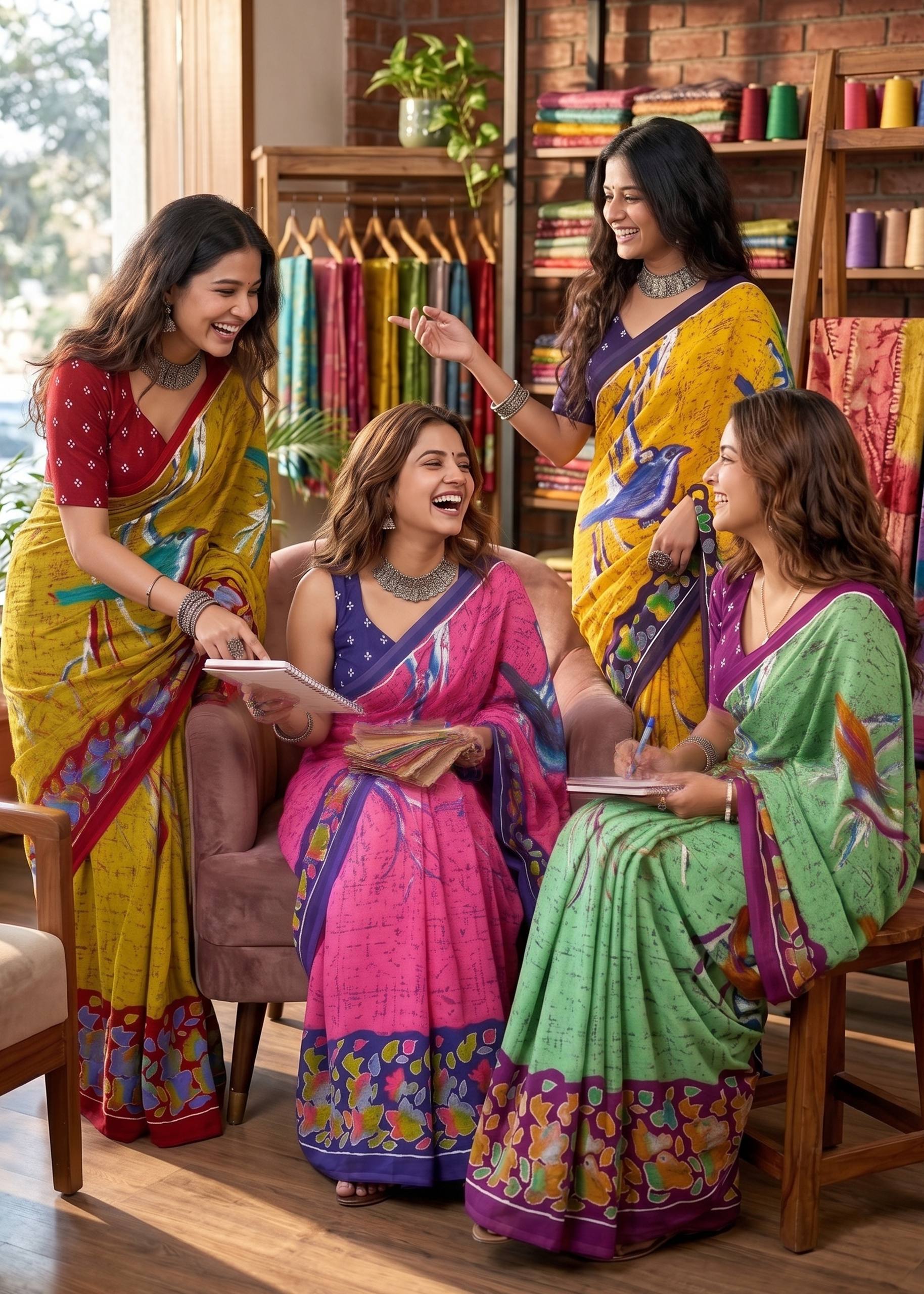 PURE MULMUL SOFT COTTON HERIAGE STYLE HAND PRINT MAGENTA SAREE WITH BLOUSE