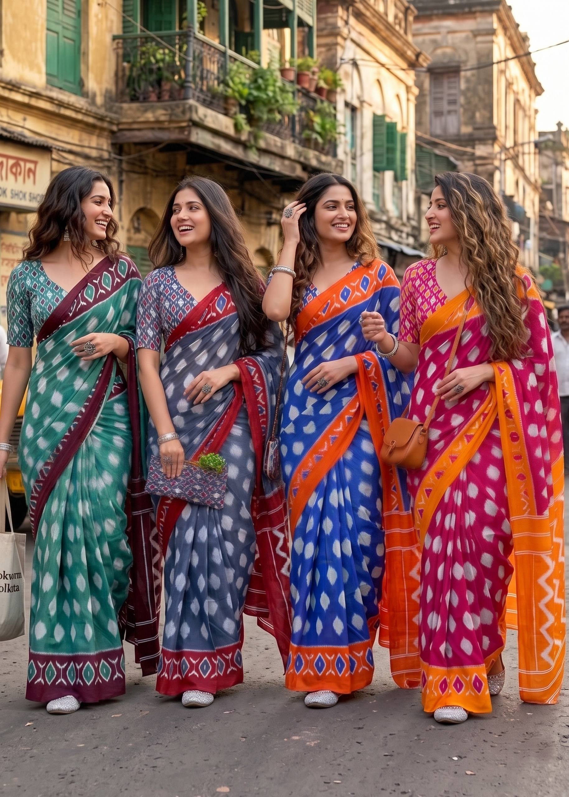PURE SOFT COTTON IKKAT PRINT TEAL SAREE WITH BLOUSE