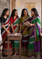 PURE SOFT COTTON IKKAT PRINT MEHANDI GREEN SAREE WITH BLOUSE