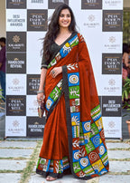 PURE SOFT COTTON JAIPUR BLOCK PRINT ORANGE SAREE WITH BLOUSE