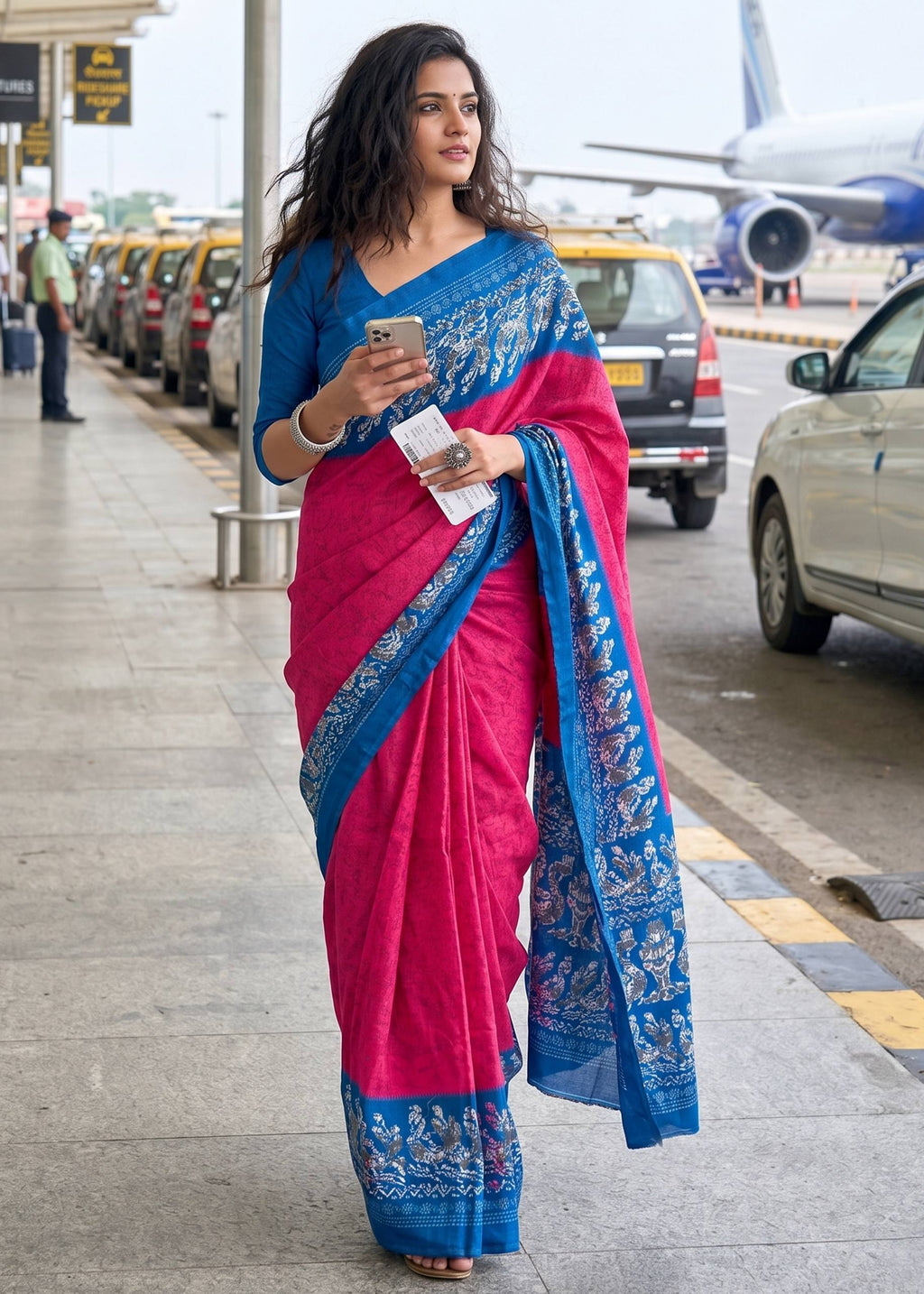 PURE SOFT COTTON BATIK PRINT PINK SAREE WITH BLOUSE