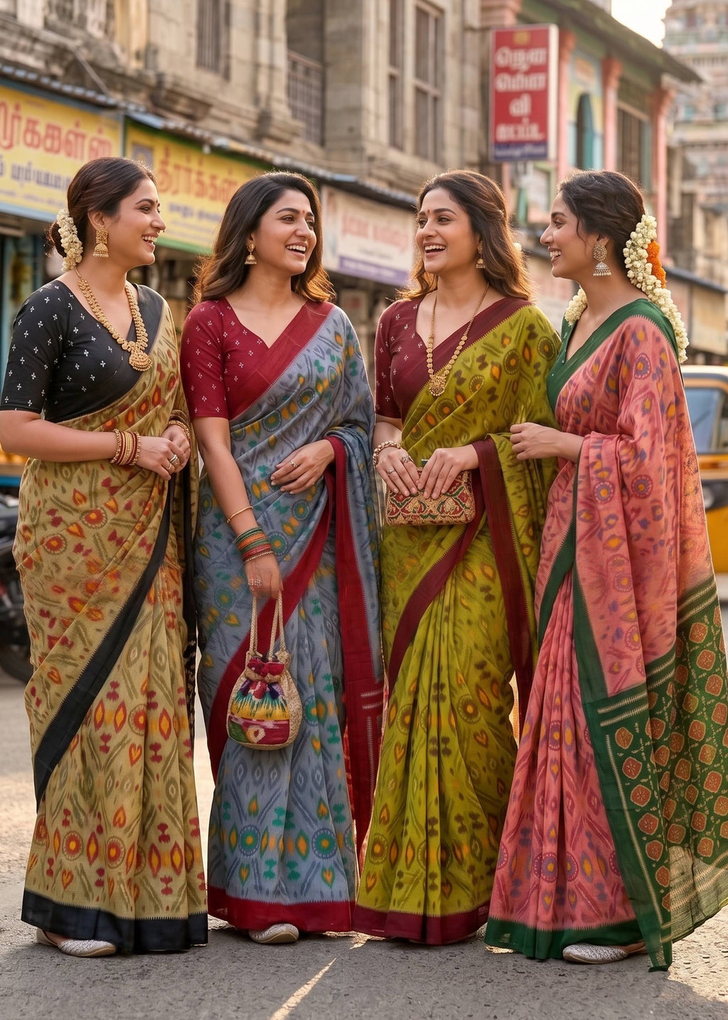 PURE SOFT COTTON IKKAT PRINT BEAGE SAREE WITH BLOUSE