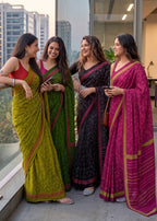 MULMUL PURE SOFT COTTON FANCY BAGRU BLOCK PRINT MEHANDI GREEN SAREE WITH BLOUSE