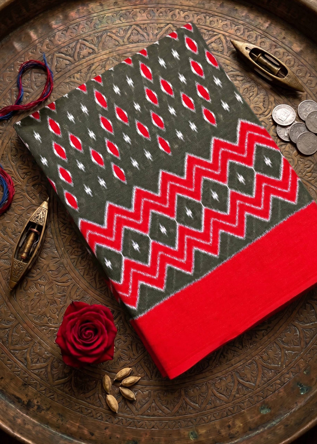 PREMIUM COTTON MULMUL BLEND RED SAREE WITH BLOUSE
