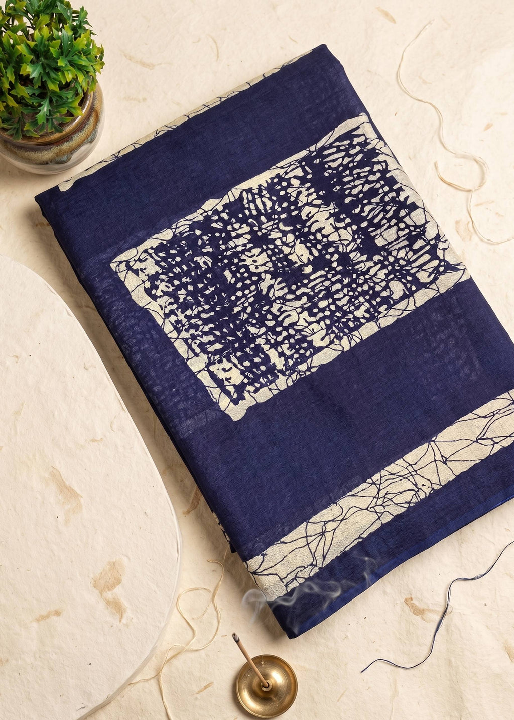 PREMIUM COTTON MULMUL BLEND NEVY BLUE SAREE WITH BLOUSE