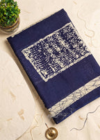 PREMIUM COTTON MULMUL BLEND NEVY BLUE SAREE WITH BLOUSE