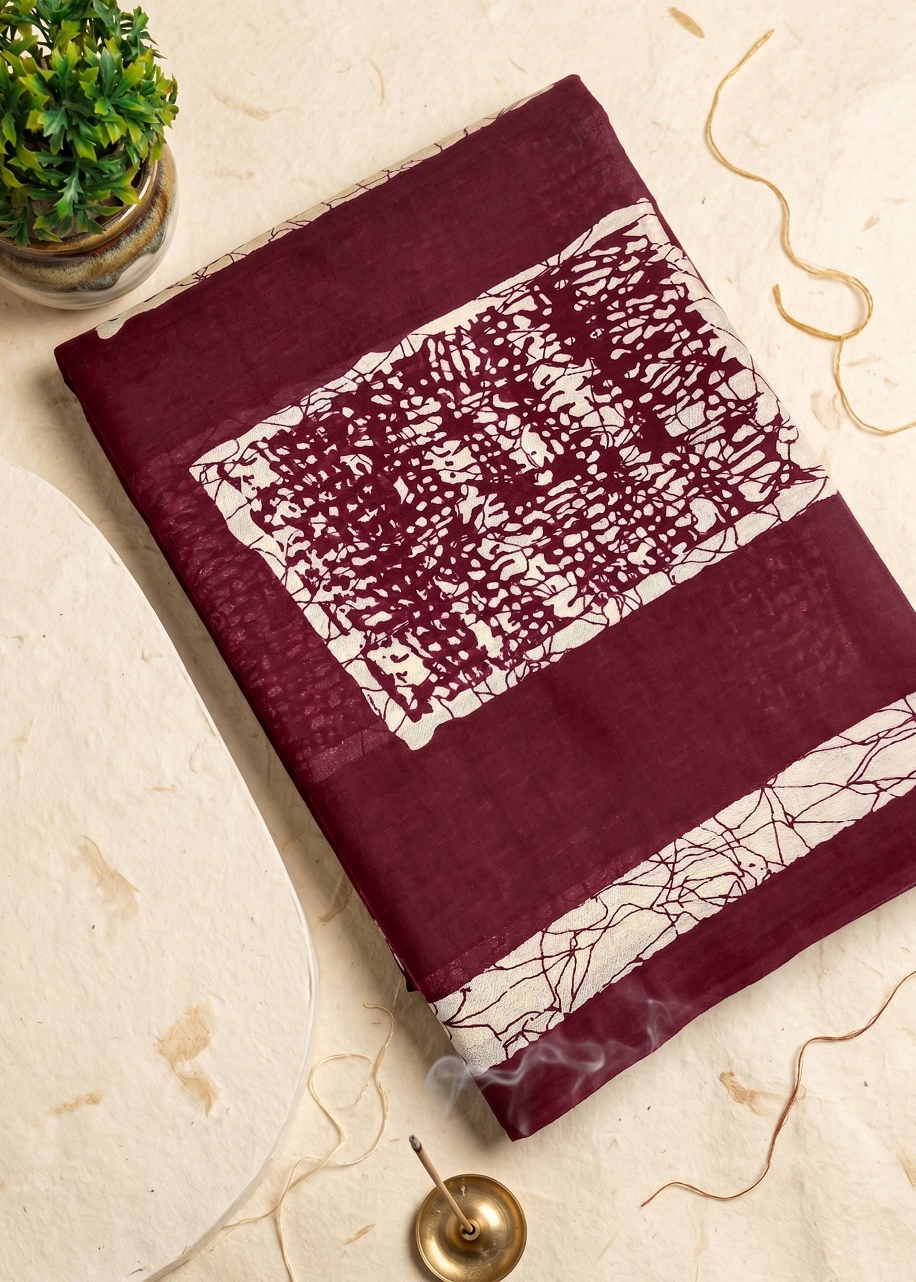 PREMIUM COTTON MULMUL BLEND MAROON SAREE WITH BLOUSE
