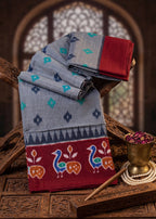 PREMIUM COTTON MULMUL BLEND GREY SAREE WITH BLOUSE