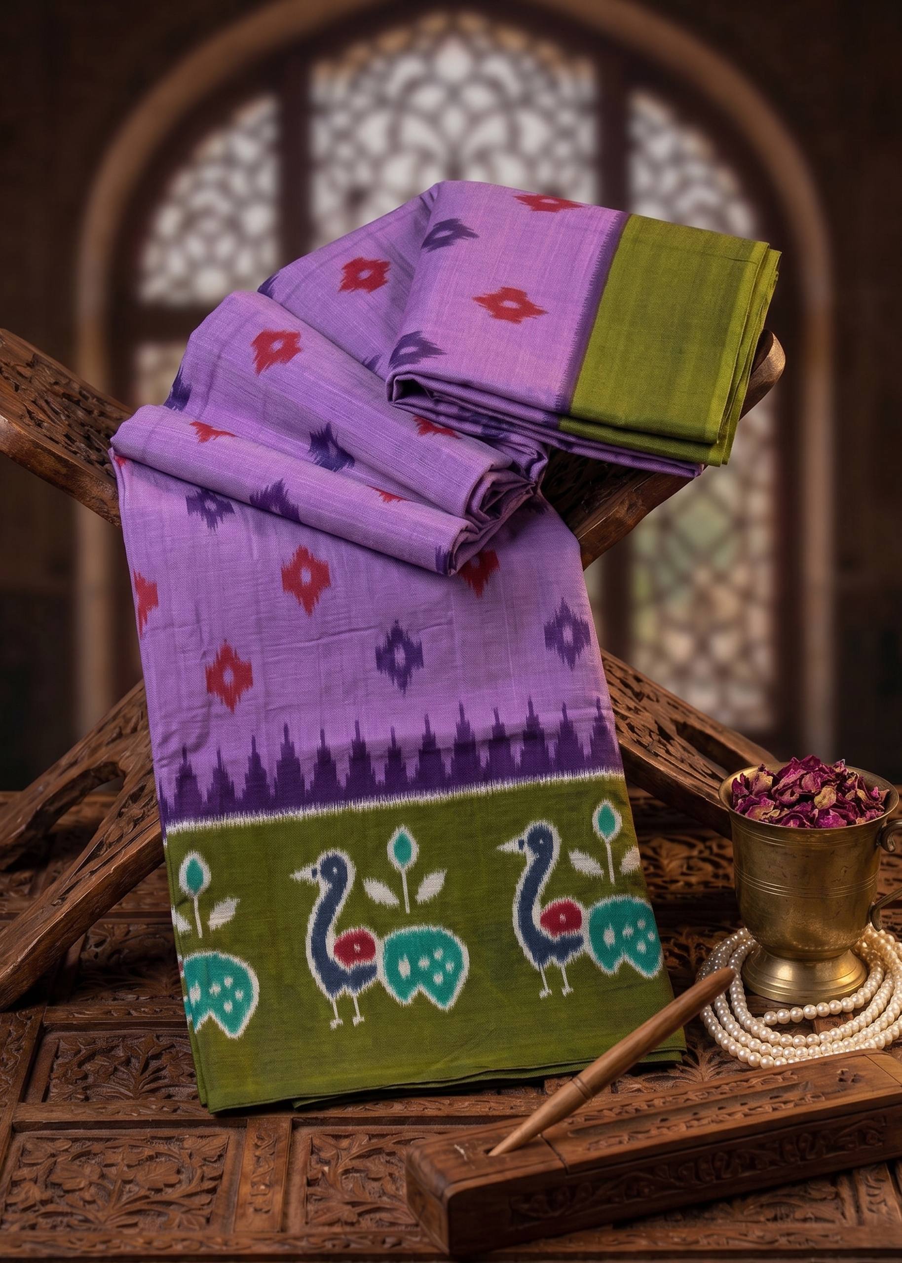 PREMIUM COTTON MULMUL BLEND PURPLE SAREE WITH BLOUSE