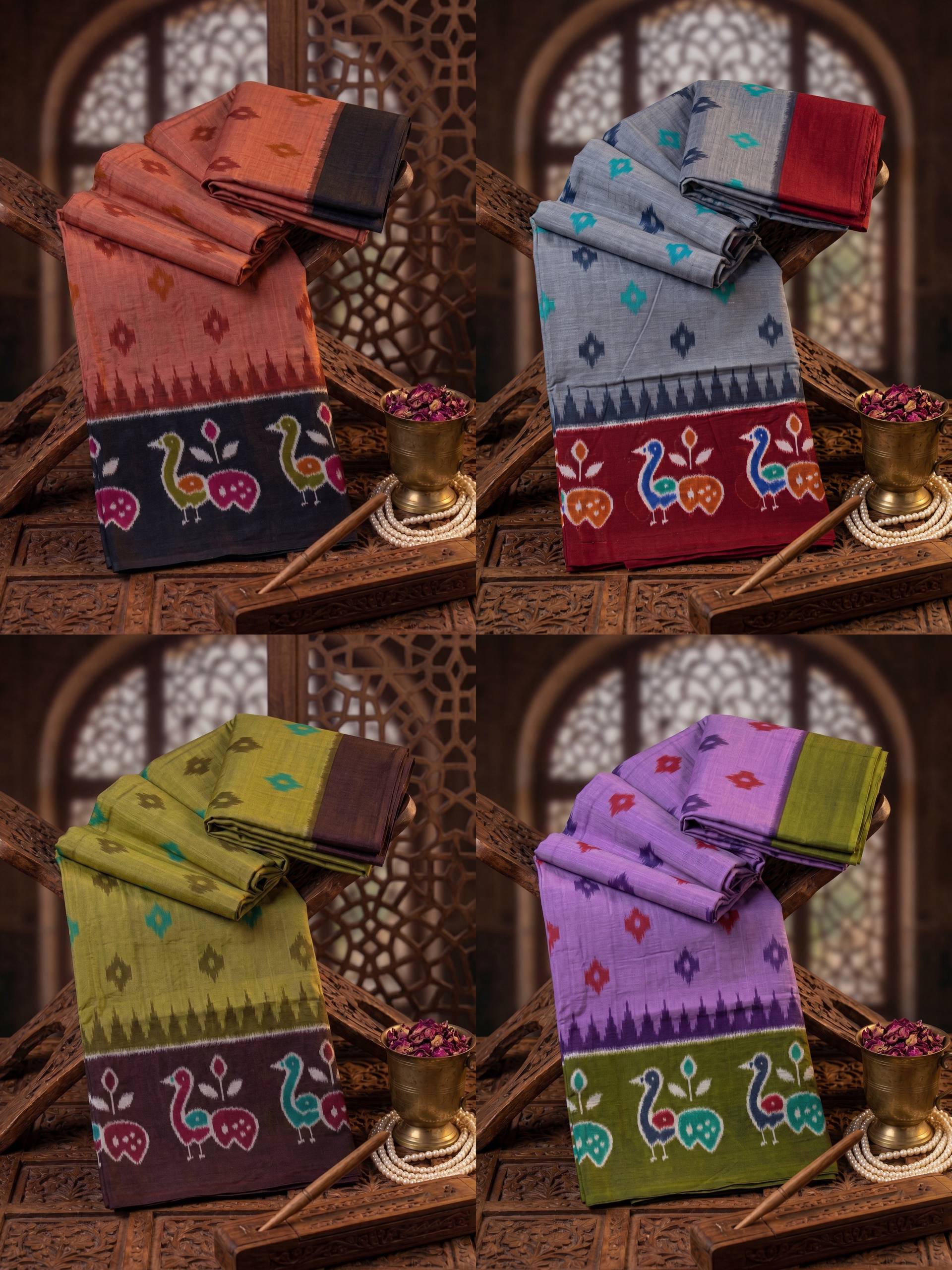 PREMIUM COTTON MULMUL BLEND GREY SAREE WITH BLOUSE