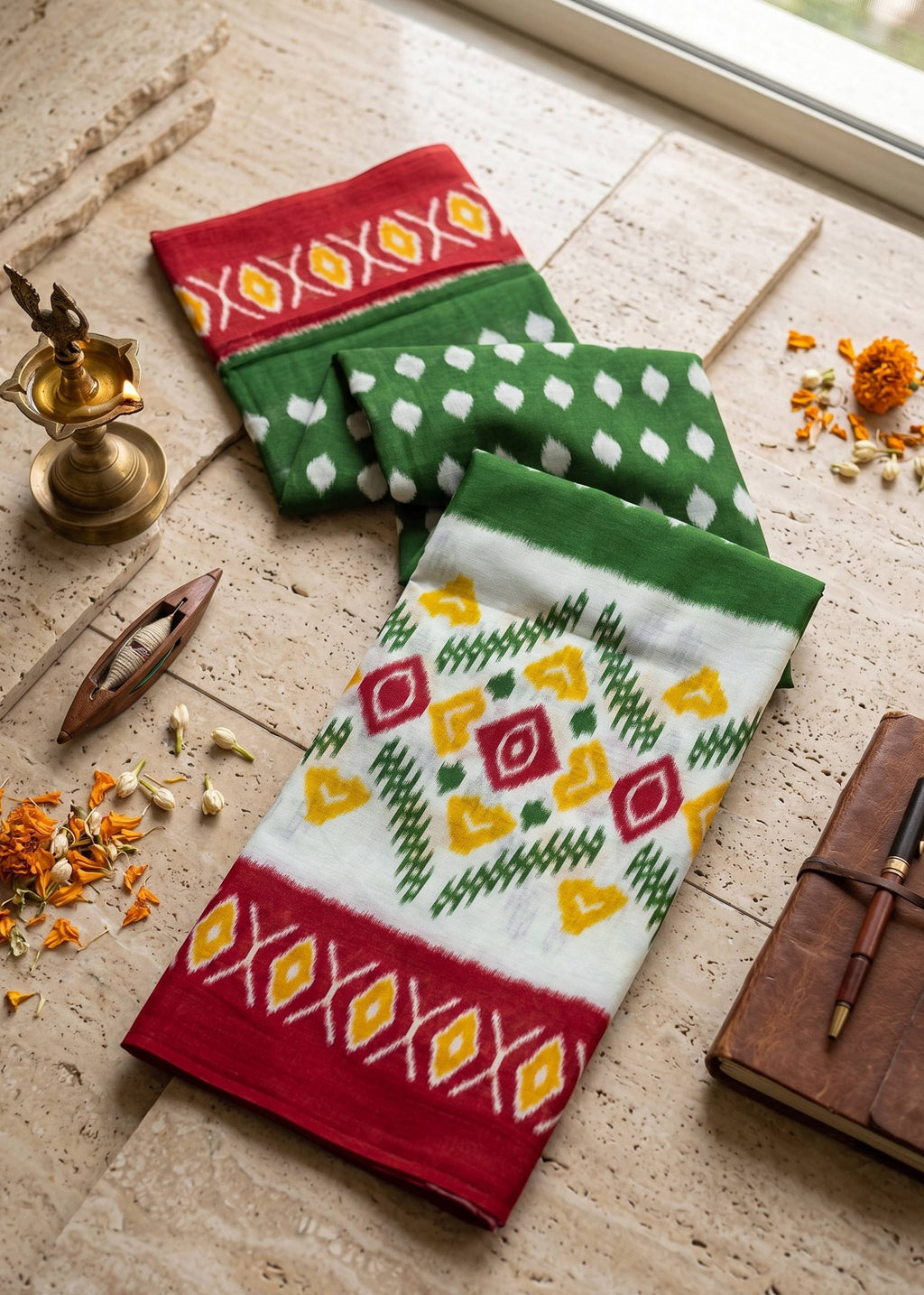 PREMIUM COTTON MULMUL BLEND GREEN SAREE WITH BLOUSE