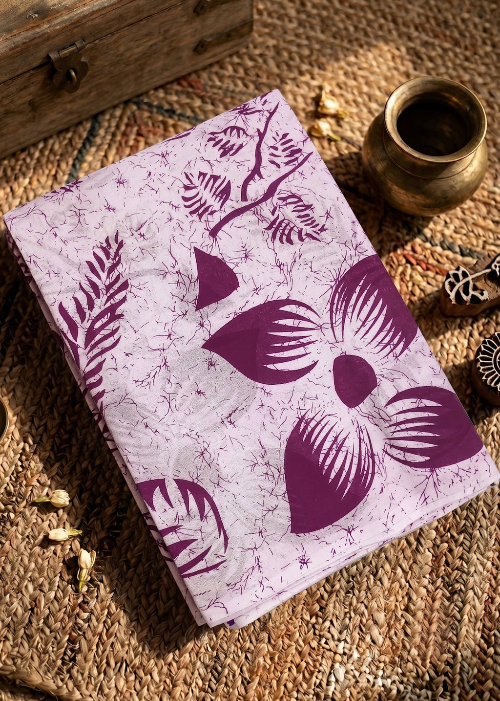 PREMIUM BREATHABLE COTTON BATIK BLOCK PRINT PURPLE SAREE WITH BLOUSE