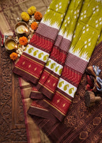 PURE HANDLOOM SOFT COTTON MEHANDI GREEN SAREE WITH BLOUSE