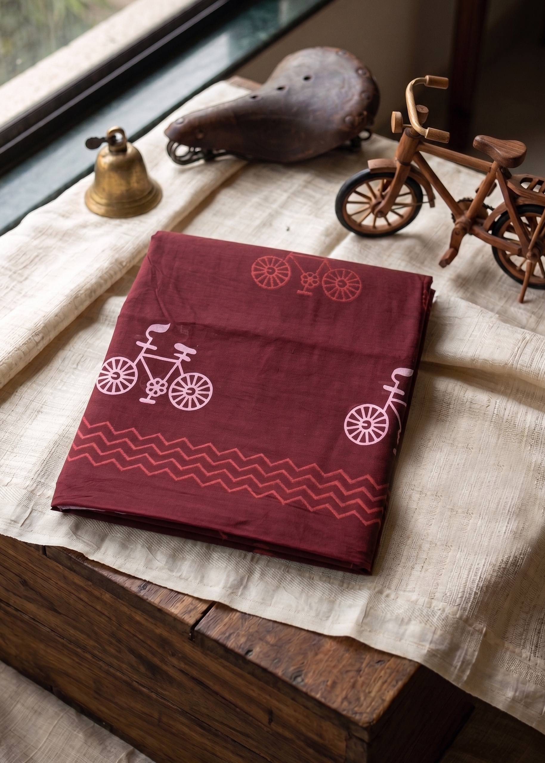 PURE HANDLOOM SOFT COTTON MAROON SAREE WITH BLOUSE