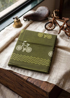 PURE HANDLOOM SOFT COTTON OLIVE SAREE WITH BLOUSE