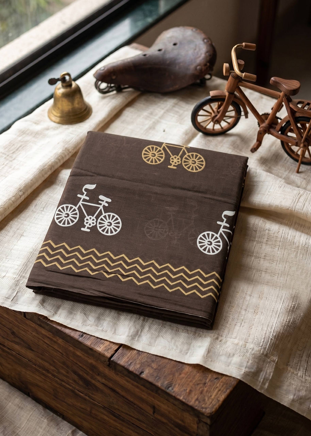 PURE HANDLOOM SOFT COTTON BROWN SAREE WITH BLOUSE