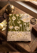 PREMIUM SOFT COTTON BLOCK PRINT OLIVE SAREE WITH BLOUSE