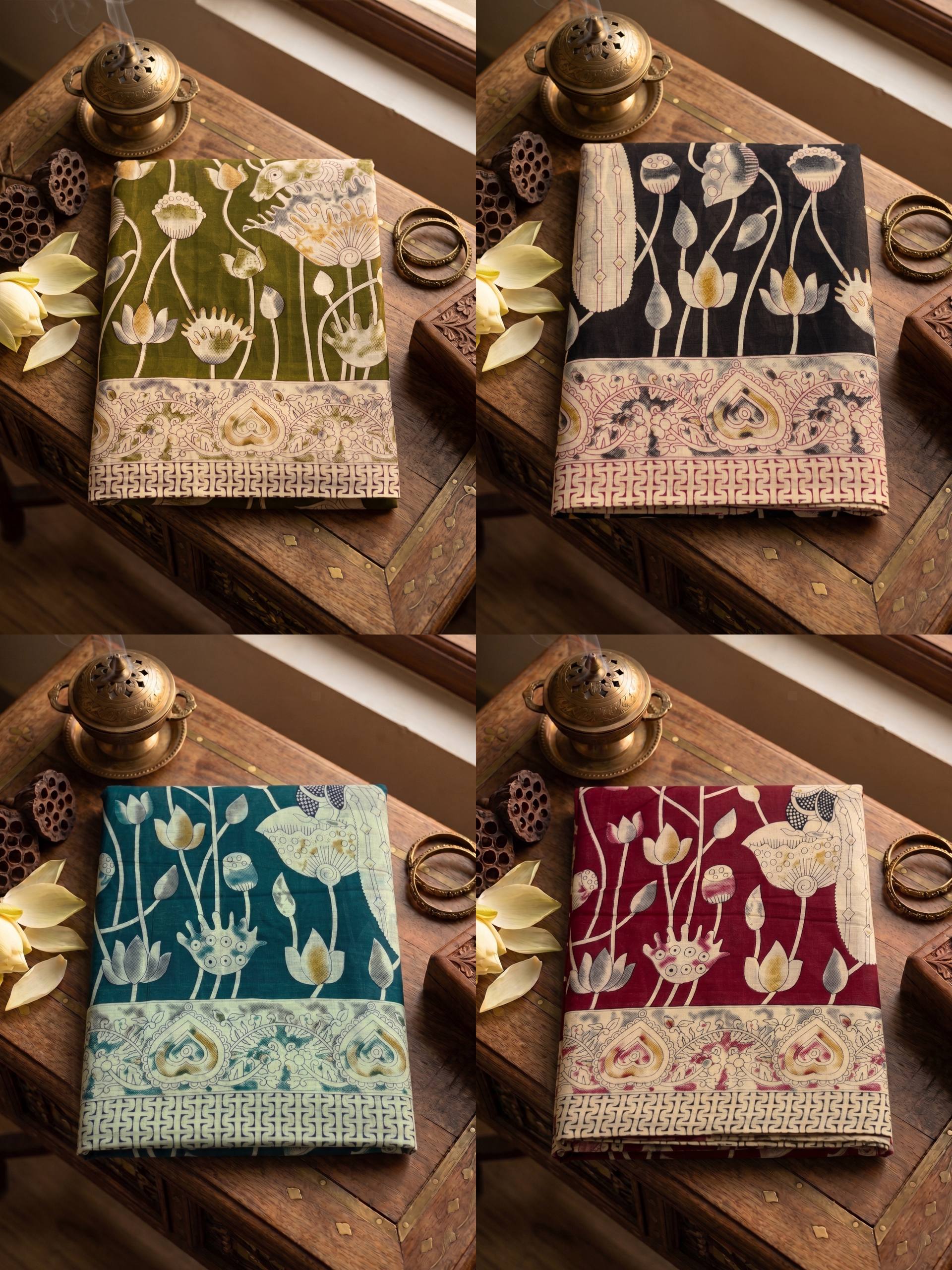 PREMIUM SOFT COTTON BLOCK PRINT TEAL SAREE WITH BLOUSE