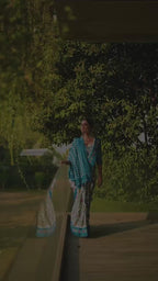 PURE SOFT MULMUL COTTON HAND BLOCK IKKAT PRINT BLUE SAREE WITH BLOUSE