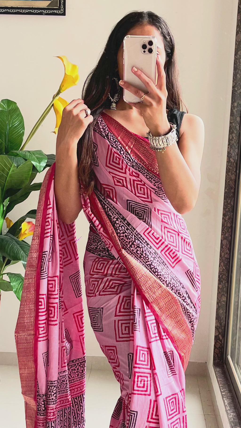 SUTRA2 NATURAL CELLULOSE NYLON AND VISCOSE HAND BLOCK SUTRA SILK BABY PINK SAREE