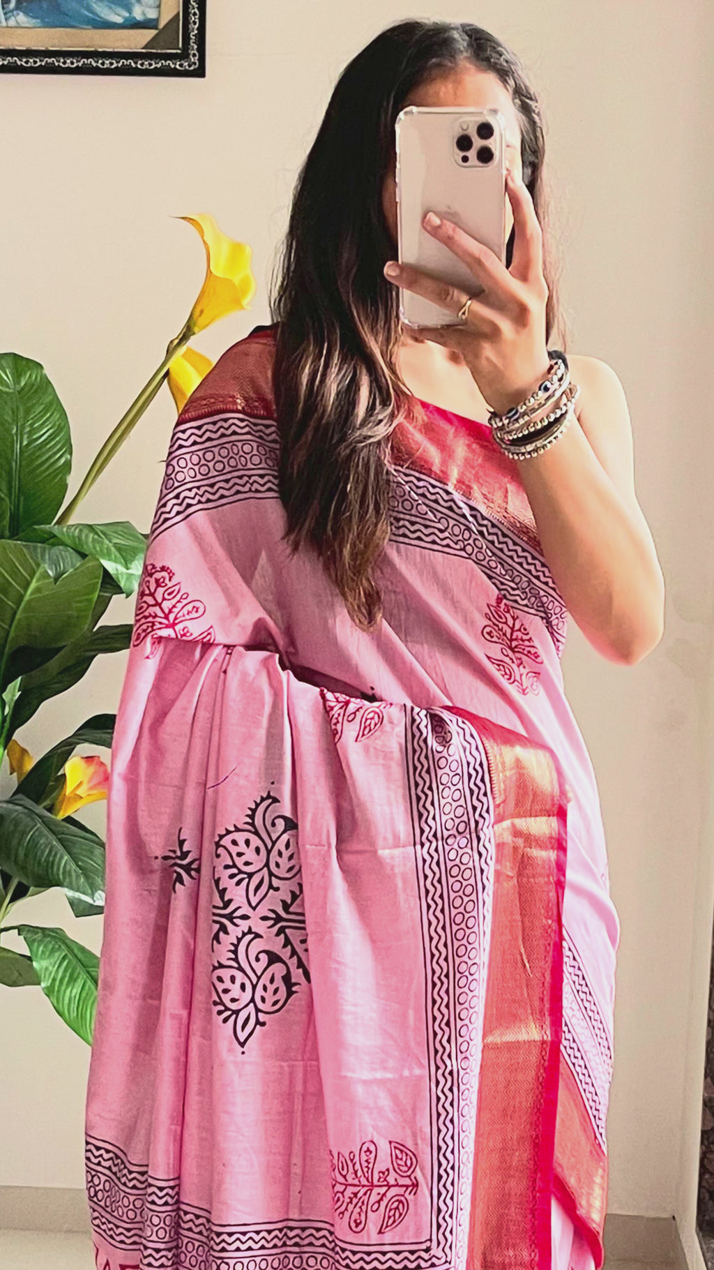 SUTRA1 NATURAL CELLULOSE NYLON AND VISCOSE HAND BLOCK SUTRA SILK BABY PINK SAREE