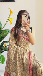 ASSAM SILK NATURAL CELLULOSE NYLON AND VISCOSE ZARI WEAVING BEIGE SAREE