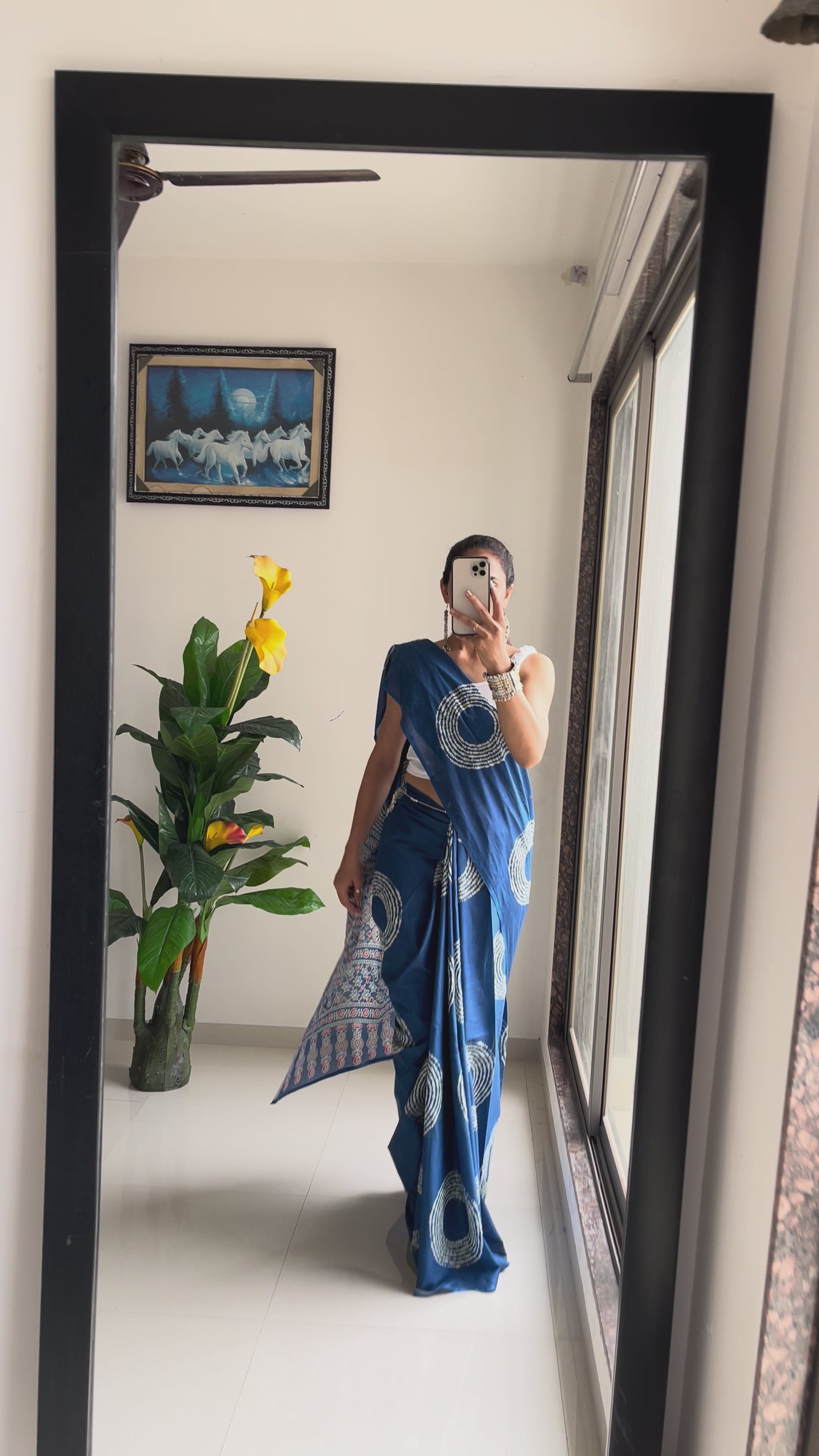 AJRAKH BANDHEJ PURE MULMUL COTTON  HAND BLOCK PRINT BLUE SAREE