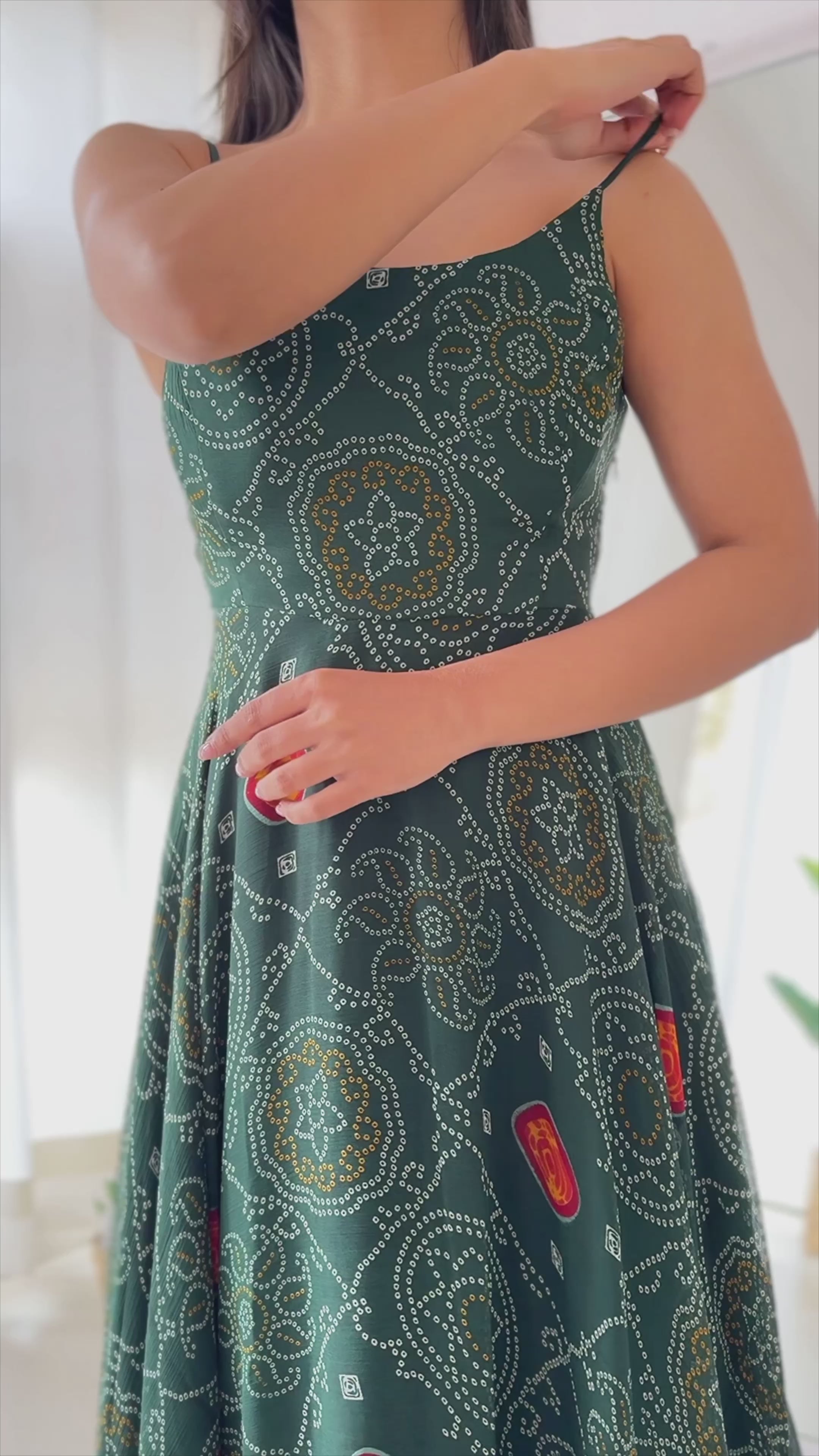 NKB-31BOTTLE GREEN AND PINK PRESENTING NEW DESIGNER PURE SOFT LIGHTWEIGHT CHIFFON BANDHEJ FULLY FLAIR GOWNDUPPTA PENT SET GREEN READY TO WEAR FULLY STTICHED