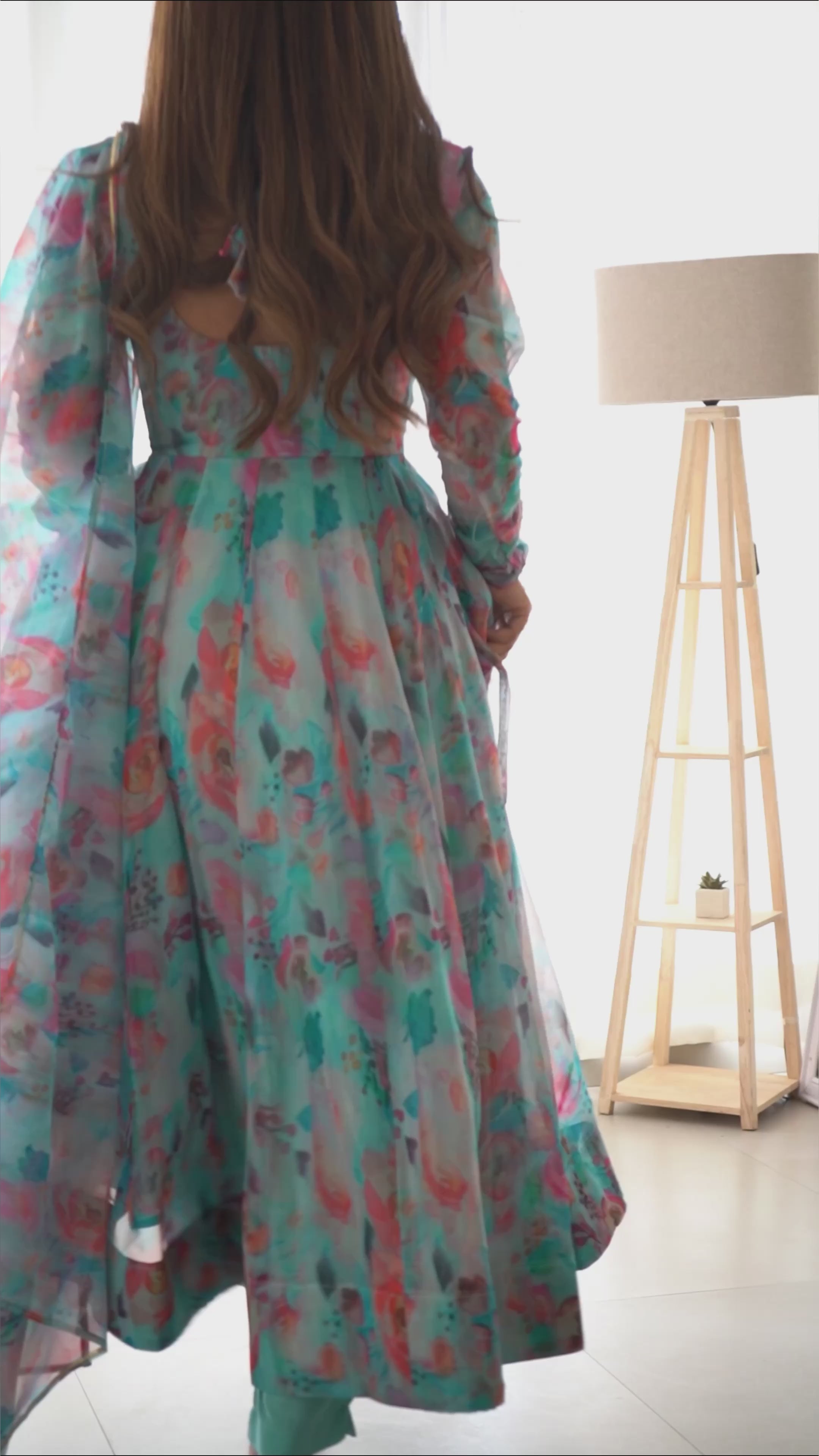 NKB-16 SKY,RED HEAVY PURE SOFT TABBY ORGANJA SILK PRINT FULLY FLAIR KALI PATTERN AND CANVAS PATTA WITH DUPPTA SET PENT READY TO WEAR SKY RED