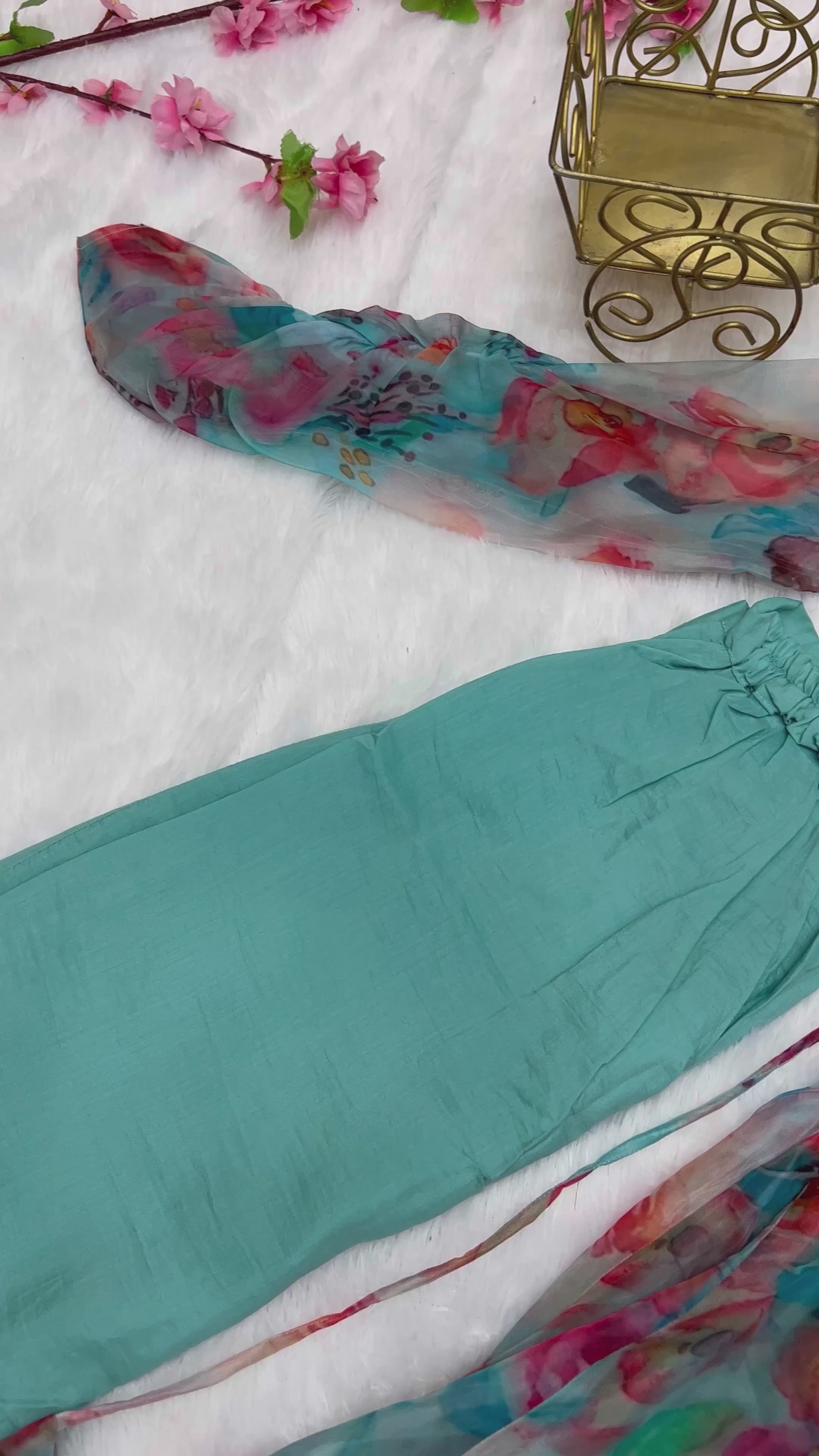 NKB-16 SKY,RED HEAVY PURE SOFT TABBY ORGANJA SILK PRINT FULLY FLAIR KALI PATTERN AND CANVAS PATTA WITH DUPPTA SET PENT READY TO WEAR SKY RED