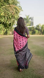 PURE MULMUL COTTON IKKAT PRINT PINK SAREE WITH BLOUSE